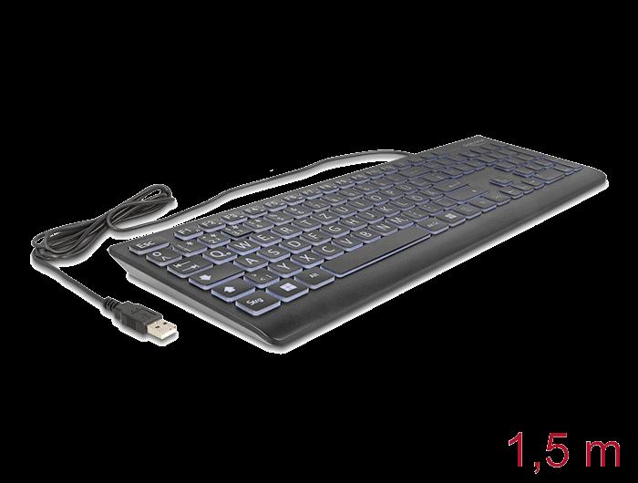 Delock USB Tastatur kablet 1,5 m sort med XXL bogstaver og belysning