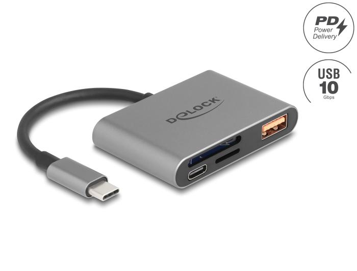 Delock USB-C™ kortlæser til SD og Micro SD hukommelseskort + USB 10 G