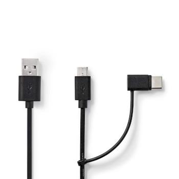 2-i-1-kabel USB 2.0 USB-A han USB Micro-B han / USB-C™ han - Nedis