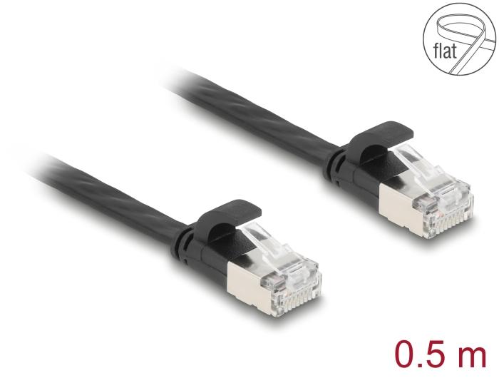Delock RJ45 Fladbånd Patchkabel Stik til Stik Cat.6A 0,5 m sort