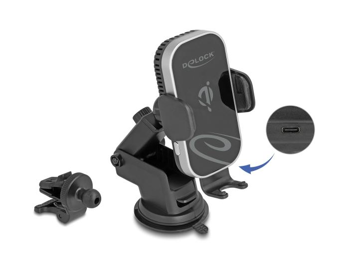 Delock Wireless Car Charger Smartphoneholder med opladningsfunktion og køling