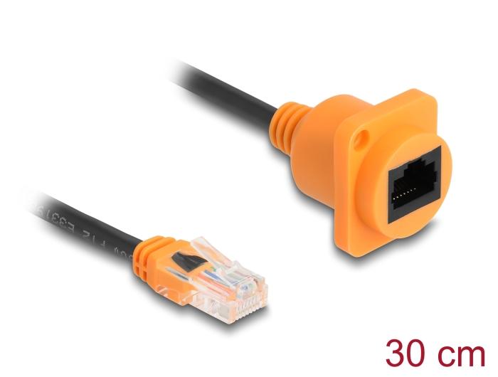 Delock D-type RJ45 Kabel Stik til Stikkontakt Cat.5e UTP orange / sort 30 cm