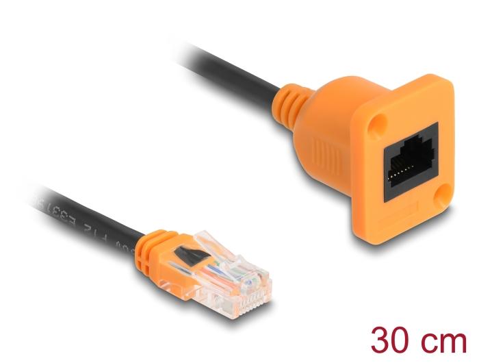 Delock D-type RJ45 Kabel Stik til Stikkontakt Cat.5e UTP orange / sort 30 cm