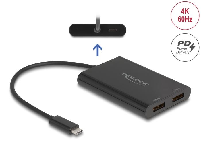 Delock Adapter USB Type-C™ til 2 x DisplayPort 4K 60 Hz med DisplayLink®