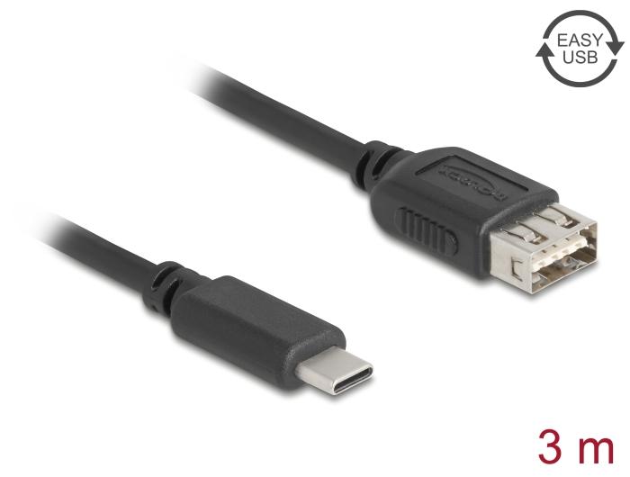 Delock USB 2.0 Kabel USB Type-C™ Stik til EASY USB Type-A Stik 3 m