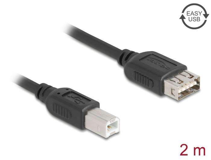 Delock USB 2.0 Kabel USB type-B stik til EASY USB type-A hun 2 m