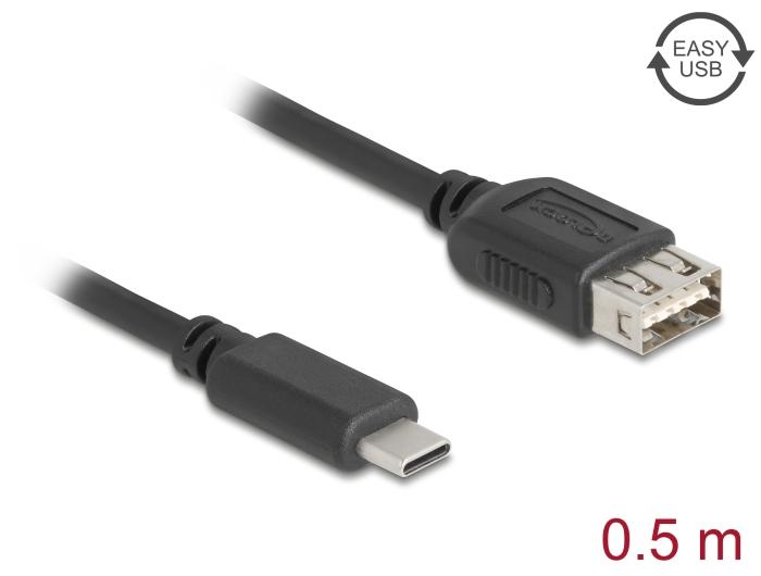 Delock USB 2.0 Kabel USB Type-C™ Stik til EASY USB Type-A Stik 0,5 m