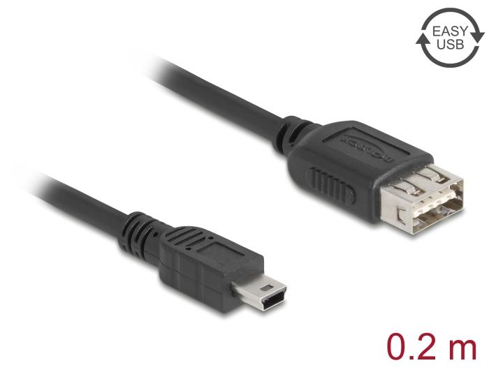 Delock USB 2.0 Kabel USB Mini-B Stik til EASY USB Type-A Stik 0,2 m