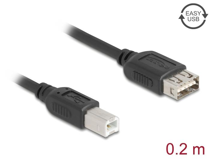 Delock USB 2.0 Kabel USB type-B stik til EASY USB type-A hun 0,2 m