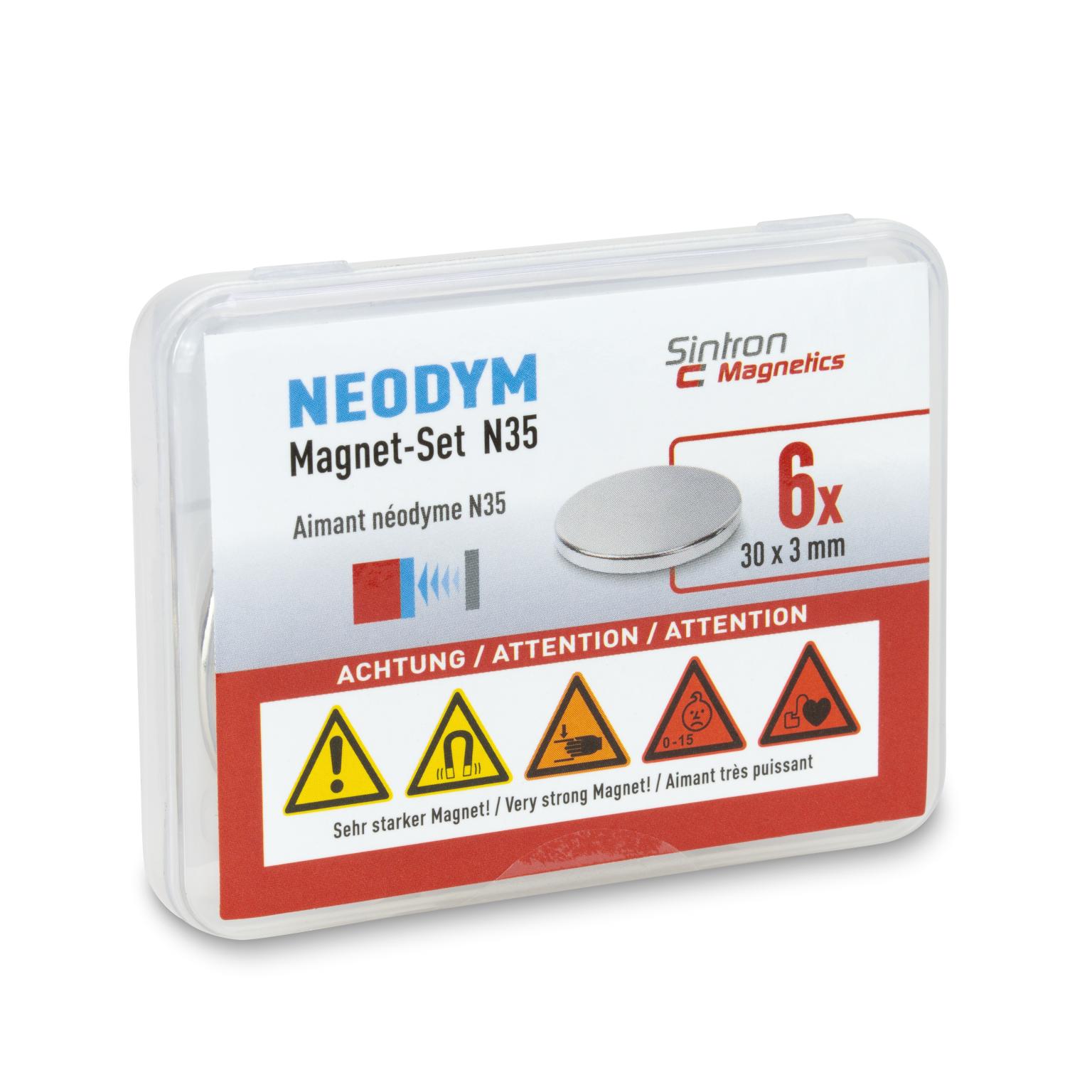 Sintron Magnetics N35 Neodymmagnet-sæt 6 stk. 30 x 3 mm