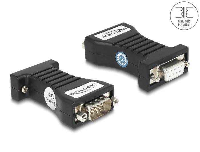 Delock Isolator RS-232 D-Sub 9 hun til RS-232 D-Sub 9 han RXD, TXD,