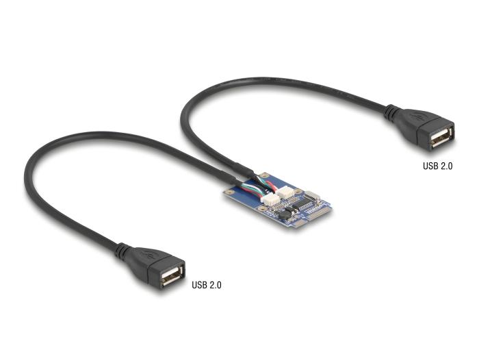 Delock Mini PCIe Adapter full size til 2 x USB 2.0 Type-A stik 30 cm