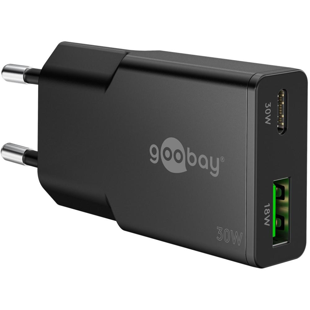 USB-C™ PD GaN dual hurtiglader Slim (30 W) sort