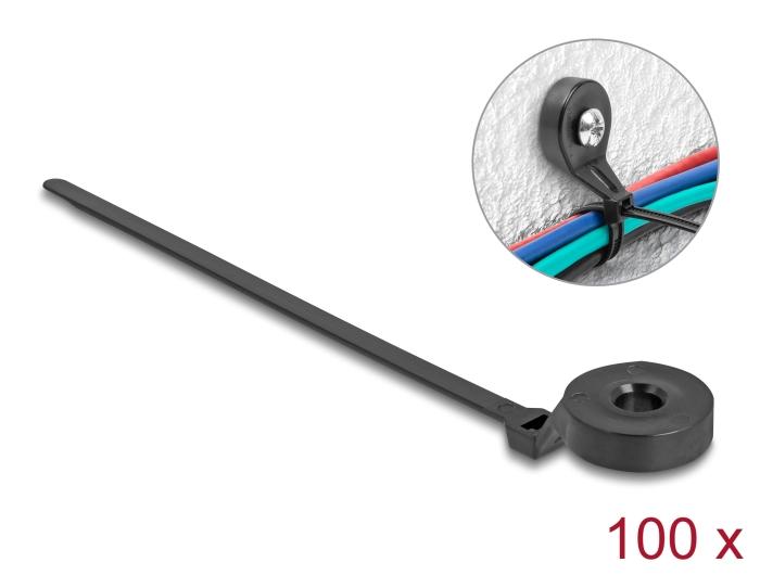Delock Kabelbinder med fastgørelsesøje L 180 x B 6 mm sort 100 stk