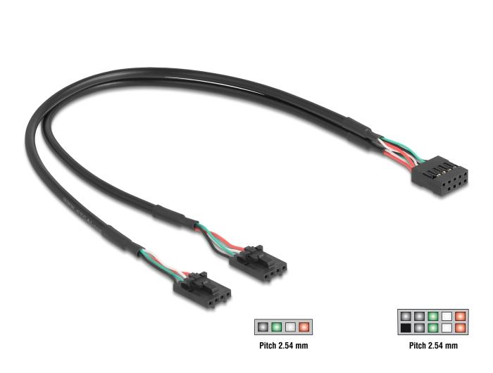 Delock Kabel USB 2.0 Stiftliste 2,54 mm 10-ben til 2 x USB 2.0 Stiftliste