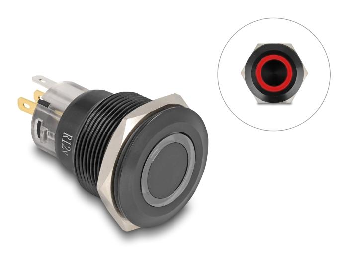 Delock Trykknap til indbygning sort 22 mm 12 V 5 x loddepunkter LED r