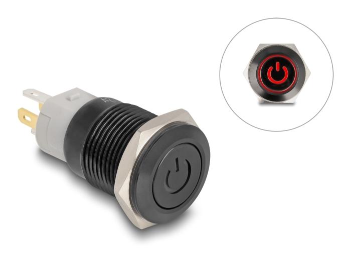 Delock Trykknap til indbygning sort 16 mm 12 V 5 x loddetilslutning LED r