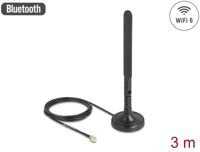 Delock WiFi 6 Antenne RP-SMA Stik 3 dBi retningsuafhængig med tilslutningskabel
