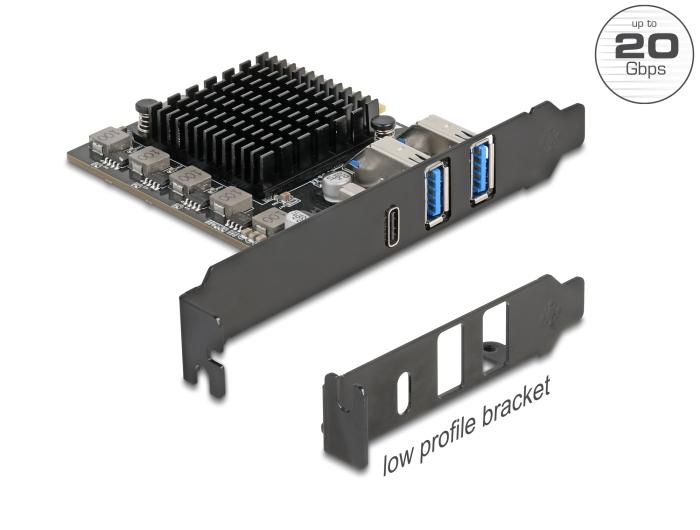 Delock PCI Express x4 kort med 1 x USB Type-C™ 20 Gbps + 2 x Type-A 10 Gbps