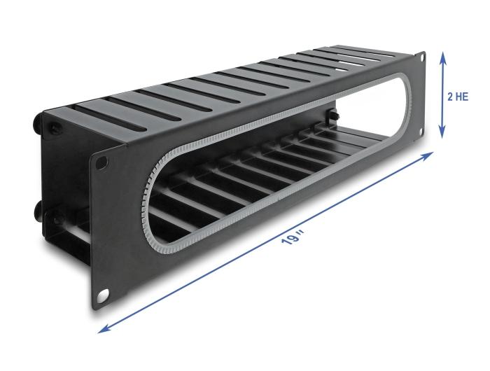 Delock 19″ 2 HE Kabelstyrings-patchpanel med åbning og kantbeskyttelse