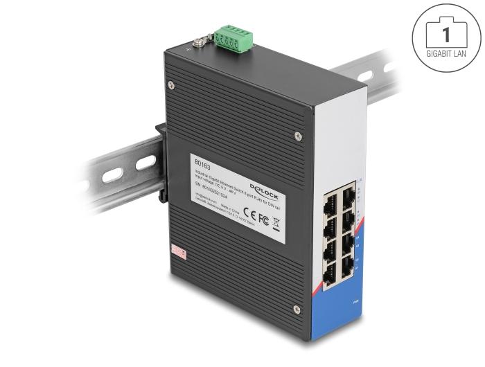 Delock Industri Gigabit Ethernet Switch 8-ports RJ45 til DIN-skinne