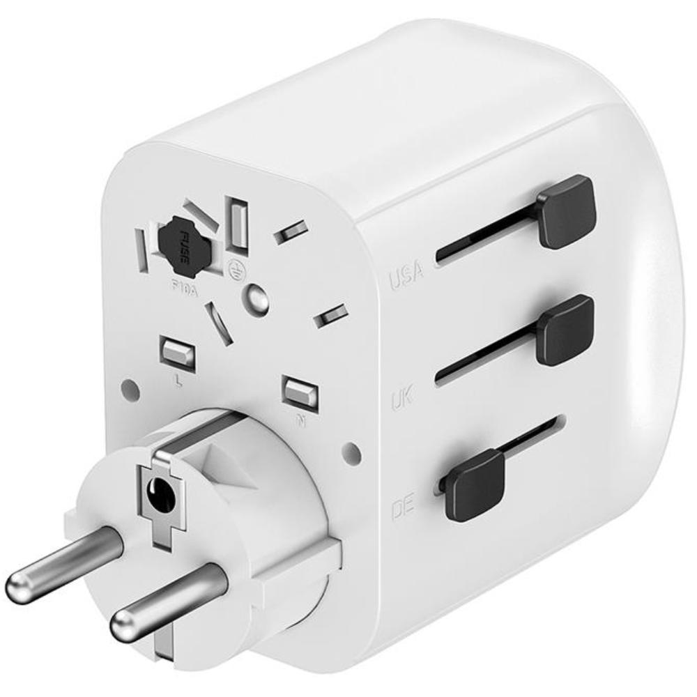 Jordforbundet universel rejseadapter med USB-lader, 15 W, hvid