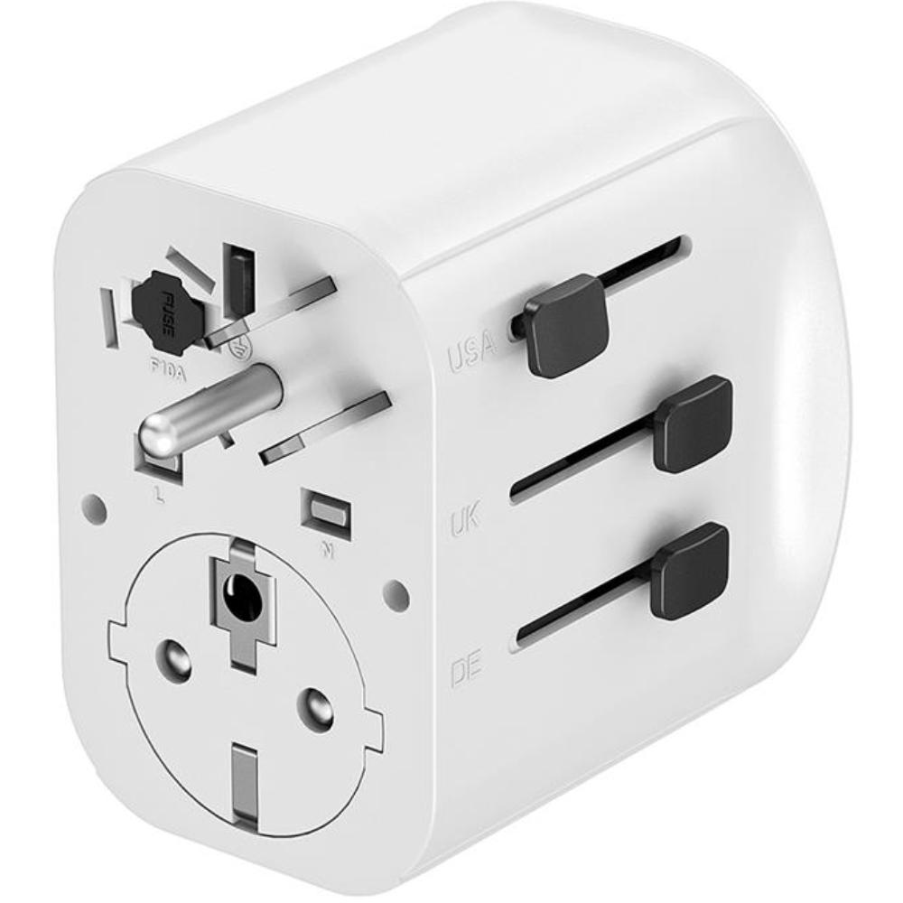 Jordforbundet universel rejseadapter med USB-lader, 15 W, hvid