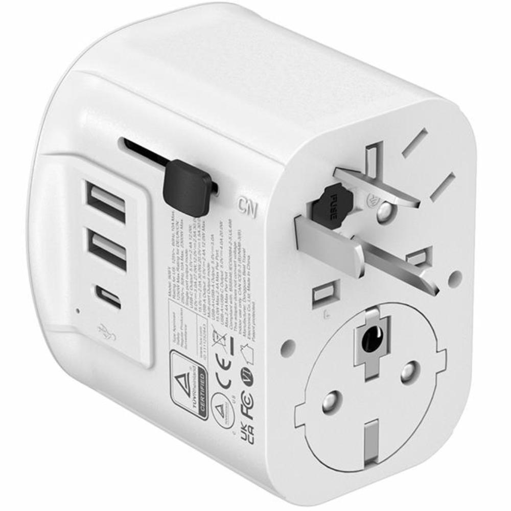 Jordforbundet universel rejseadapter med USB-lader, 15 W, hvid