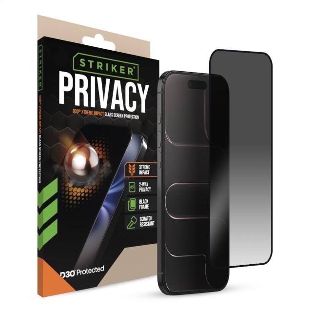 Striker D3O Xtreme Impact Privacy Glass Screen Protector - Black Frame - Striker