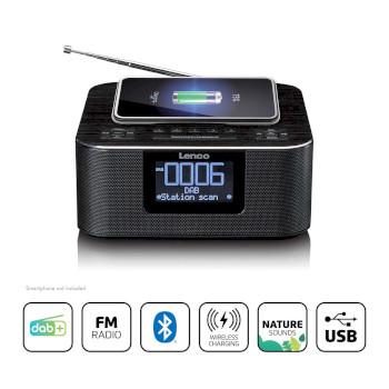 Stereo vækkeur med DAB+ FM Bluetooth® trådløs opladning - Lenco
