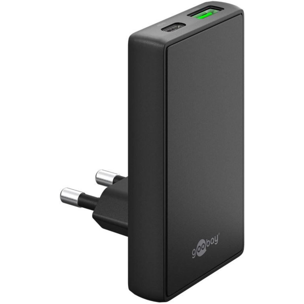 USB-C™ PD GaN dobbelt hurtigoplader 90 Flat (45 W) sort