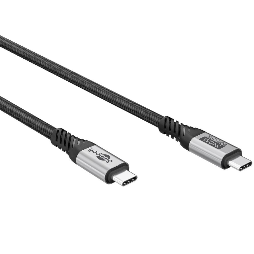 USB-C™ kabel, USB4™ version 2.0, 1 m, sort;grå