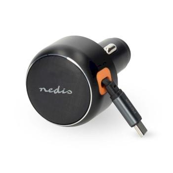 Biloplader 30 W 2.4 / 3.0 A Udgange: 1 USB-C™ udtrækkelig kabel - Nedis