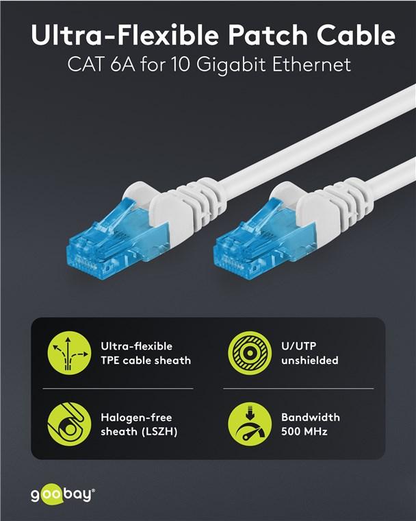 Ultrafleksibel CAT 6A netværkskabel, U/UTP, hvid - Goobay